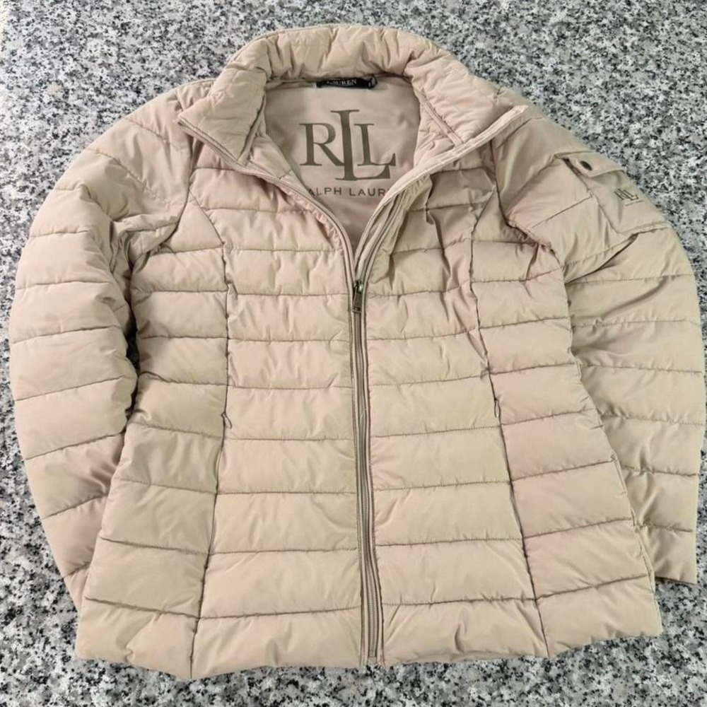 Polo Ralph Lauren LRL Beige Cream Women's Quilted Puffer Down Jacket Small